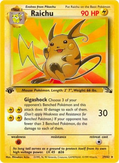Raichu (29) Fossil Pokemon card