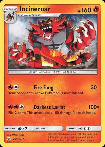 Incineroar SM Base Set Pokemon card