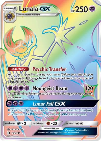 Lunala GX (Secret) SM Base Set Pokemon card