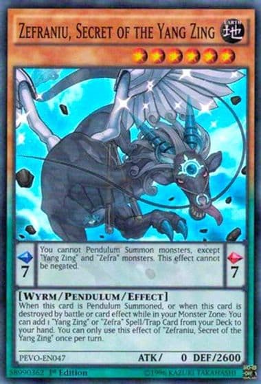 Zefraniu Secret of the Yang Zing Pendulum Evolution Yu-Gi-Oh! card