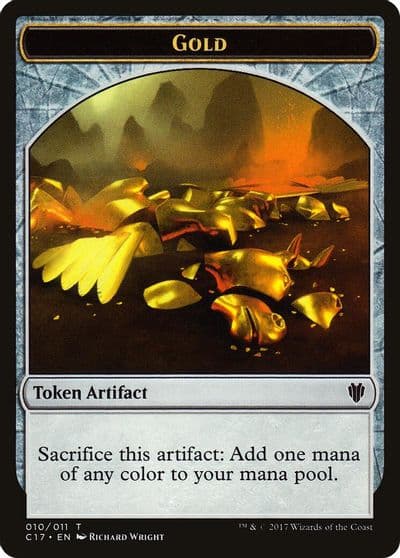 Gold Cat Dragon Double Sided Token Commander 2017 Magic card