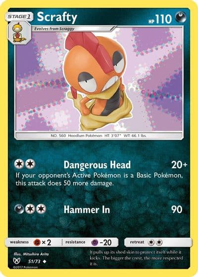 Scrafty Shining Legends Pokemon card