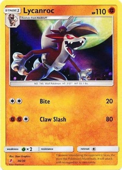 Lycanroc (#30 Holofoil) SM Trainer Kit: Lycanroc & Alolan Raichu Pokemon card