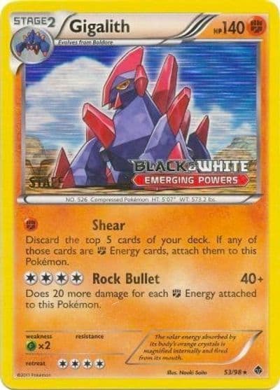 Gigalith 53/98 (Prerelease) [Staff] Black and White Promos Pokemon card