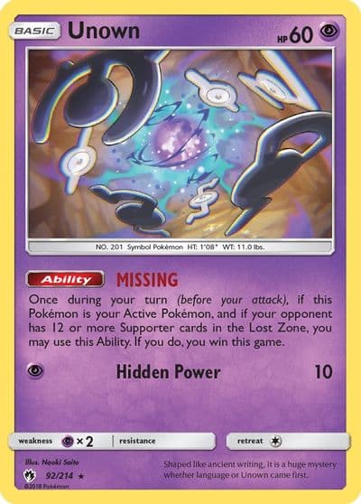 Unown (92) SM - Lost Thunder Pokemon card