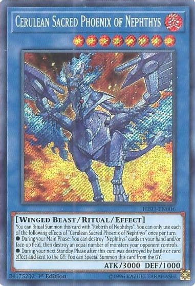 Cerulean Sacred Phoenix of Nephthys Hidden Summoners Yu-Gi-Oh! card