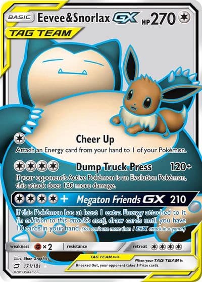 Eevee & Snorlax GX (Full Art) SM - Team Up Pokemon card
