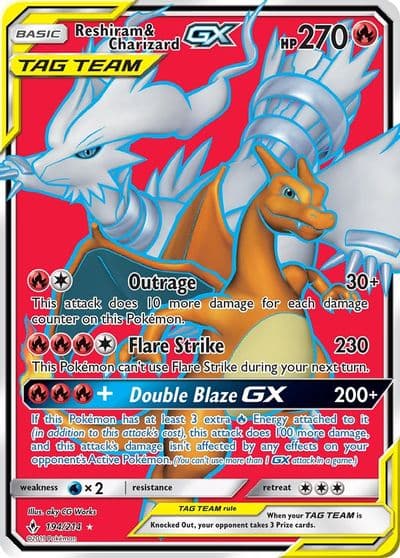 Reshiram & Charizard GX (Full Art) SM - Unbroken Bonds Pokemon card