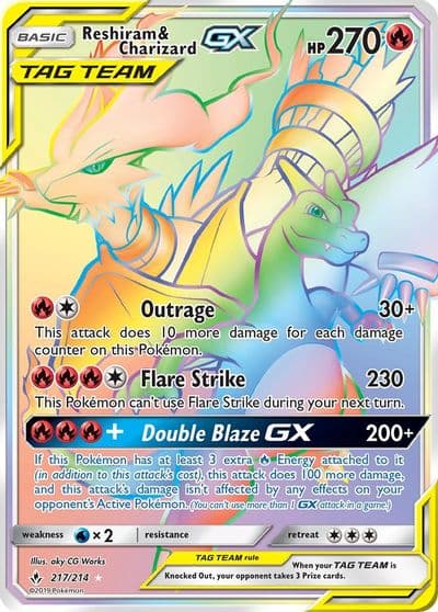 Reshiram & Charizard GX (Secret) SM - Unbroken Bonds Pokemon card