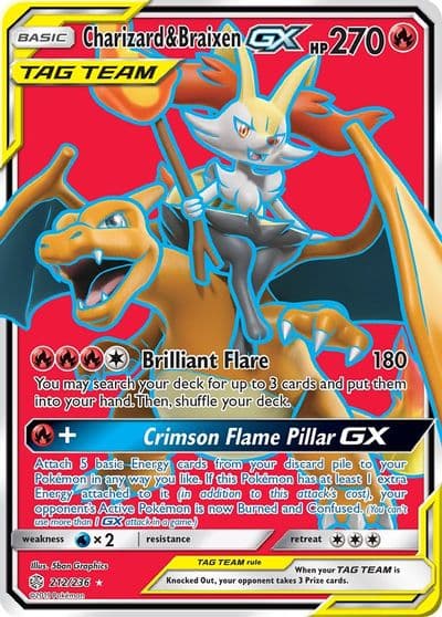 Charizard & Braixen GX (Full Art) SM - Cosmic Eclipse Pokemon card