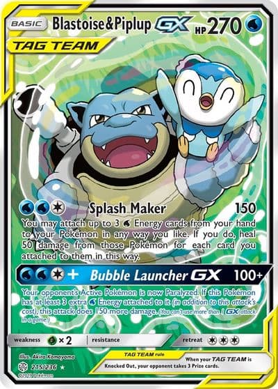 Blastoise & Piplup GX (Alternate Full Art) SM - Cosmic Eclipse Pokemon card