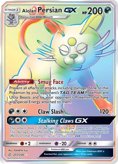 Alolan Persian GX (Secret) SM - Cosmic Eclipse Pokemon card