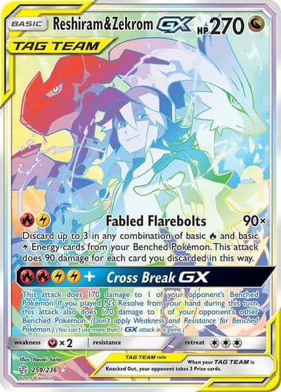 Reshiram & Zekrom GX (Secret) SM - Cosmic Eclipse Pokemon card