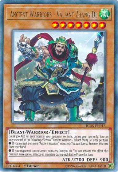 Ancient Warriors Valiant Zhang De Ignition Assault Yu-Gi-Oh! card