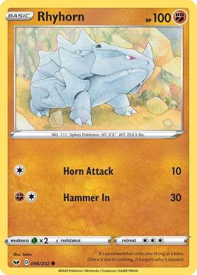 Rhyhorn (096) SWSH01: Sword & Shield Base Set Pokemon card