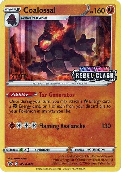Coalossal - SWSH024 (Prerelease) [Staff] SWSH: Sword & Shield Promo Cards Pokemon card