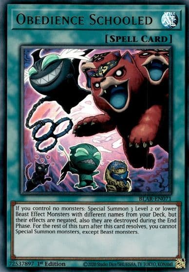 Obedience Schooled Battles of Legend: Armageddon Yu-Gi-Oh! card