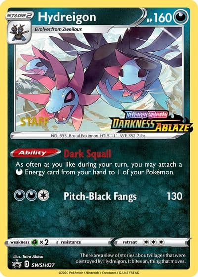 Hydreigon - SWSH037 (Prerelease) [Staff] SWSH: Sword & Shield Promo Cards Pokemon card