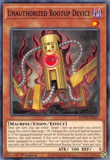 Unauthorized Bootup Device Rise of the Duelist Yu-Gi-Oh! card