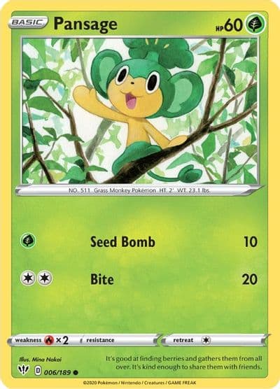 Pansage SWSH03: Darkness Ablaze Pokemon card