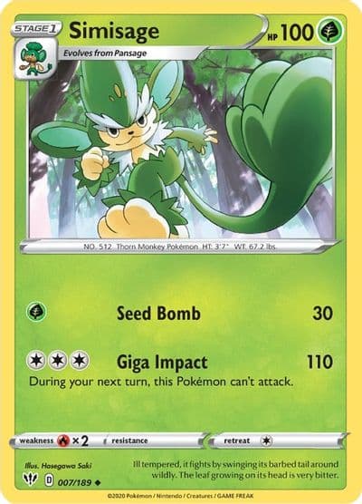 Simisage SWSH03: Darkness Ablaze Pokemon card