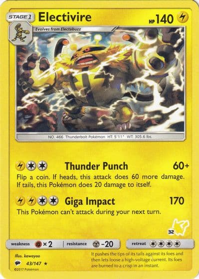 Electivire- 43/147 (#32 Pikachu Stamped) Battle Academy Pokemon card