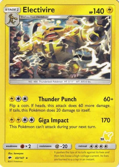 Electivire (#53 Pikachu Stamped) Battle Academy Pokemon card