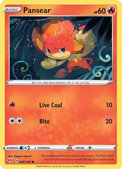 Pansear SWSH03: Darkness Ablaze Pokemon card