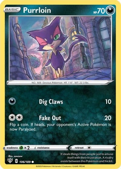 Purrloin SWSH03: Darkness Ablaze Pokemon card