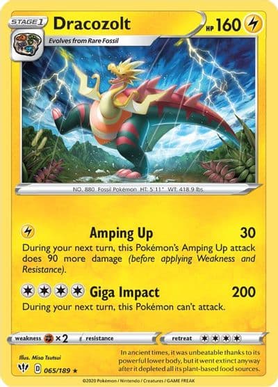 Dracozolt SWSH03: Darkness Ablaze Pokemon card