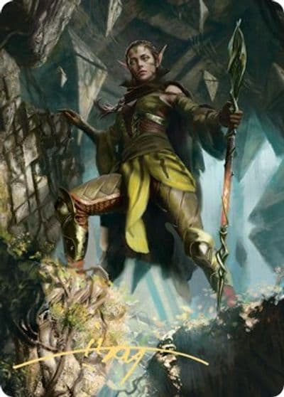 Nissa of Shadowed Boughs Art Card 5 81 Gold Stamped Signature Art Series: Zendikar Rising Magic card