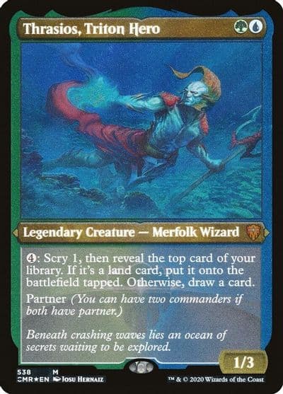 Thrasios Triton Hero Foil Etched Commander Legends Magic card