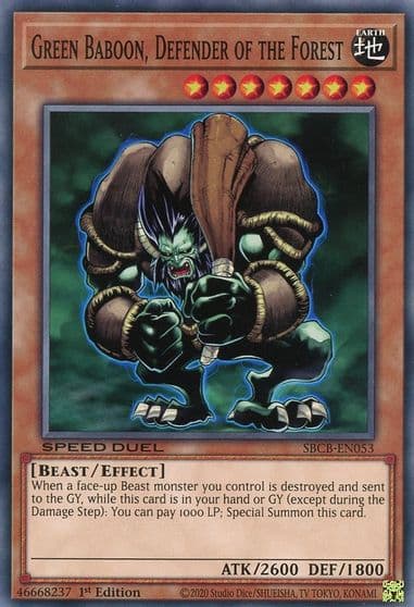 Green Baboon Defender of the Forest Speed Duel: Battle City Box Yu-Gi-Oh! card