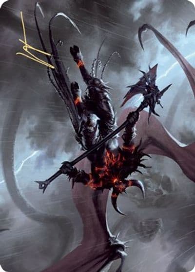 Burning Rune Demon Art Card Gold Stamped Signature Art Series: Kaldheim Magic card