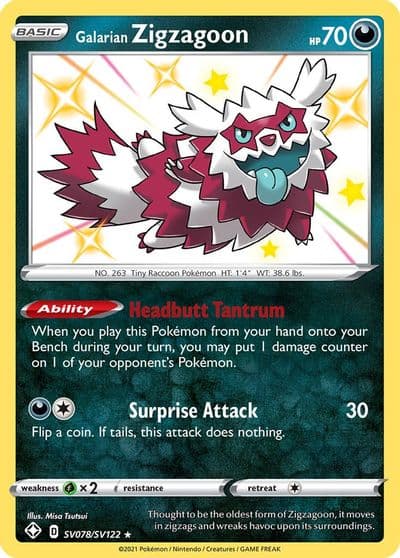 Galarian Zigzagoon Shining Fates: Shiny Vault Pokemon card