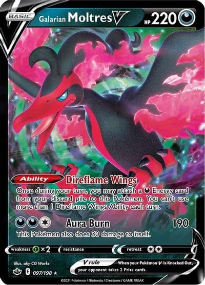 Galarian Moltres V SWSH06: Chilling Reign Pokemon card