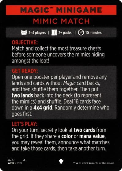 Magic Minigame Mimic Match Adventures in the Forgotten Realms Magic card
