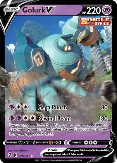 Golurk V SWSH07: Evolving Skies Pokemon card