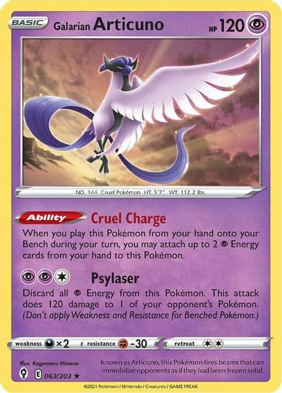 Galarian Articuno SWSH07: Evolving Skies Pokemon card