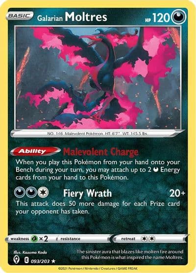 Galarian Moltres SWSH07: Evolving Skies Pokemon card