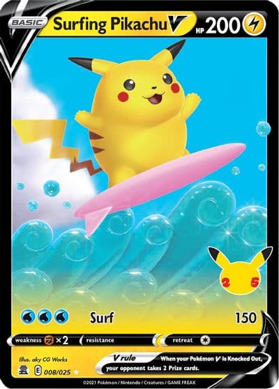 Surfing Pikachu V Celebrations Pokemon card