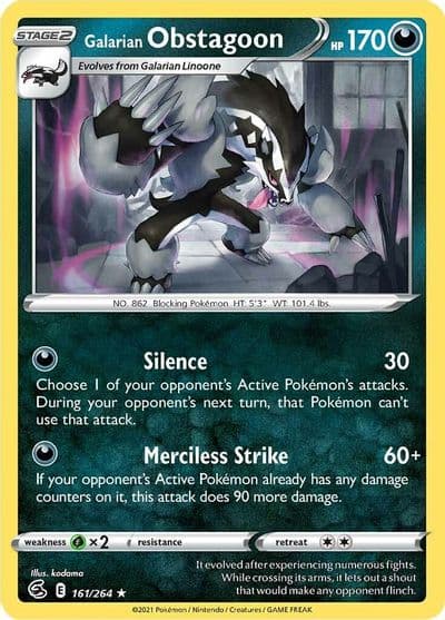 Galarian Obstagoon SWSH08: Fusion Strike Pokemon card