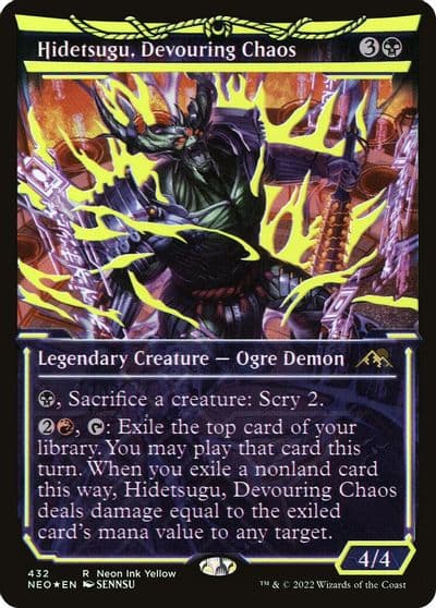 Hidetsugu Devouring Chaos Neon Yellow WPN Exclusive Kamigawa: Neon Dynasty Magic card