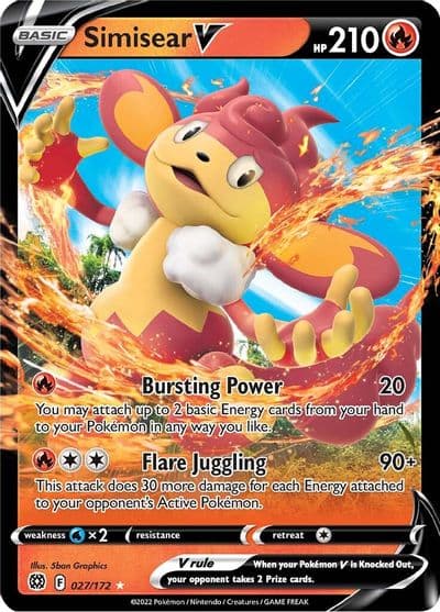 Simisear V SWSH09: Brilliant Stars Pokemon card
