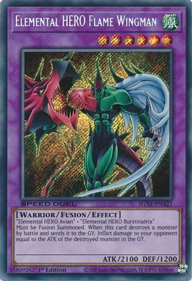 Elemental HERO Flame Wingman Secret Rare Speed Duel GX: Duel Academy Box Yu-Gi-Oh! card