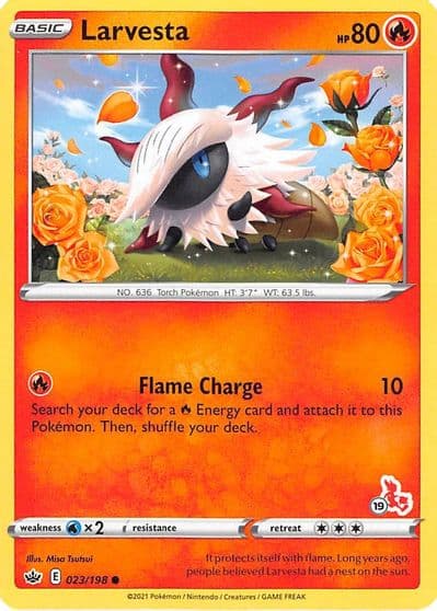 Larvesta (#19 Cinderace Stamped) Battle Academy 2022 Pokemon card