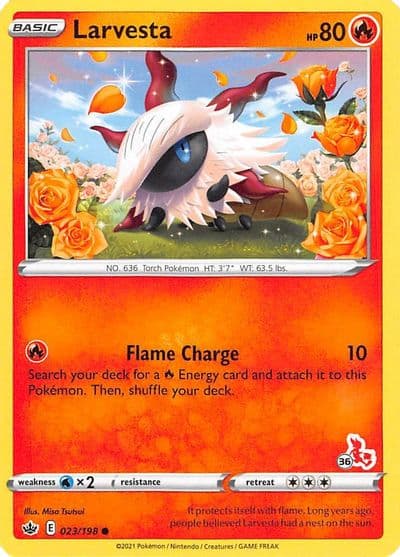 Larvesta (#19 Cinderace Stamped) Battle Academy 2022 Pokemon card