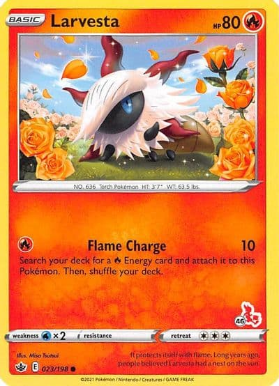 Larvesta (#46 Cinderace Stamped) Battle Academy 2022 Pokemon card