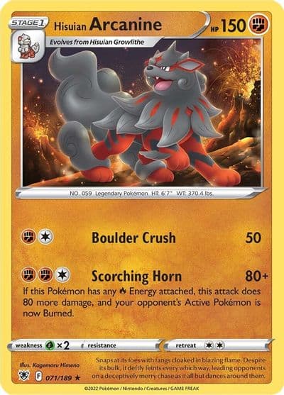 Hisuian Arcanine SWSH10: Astral Radiance Pokemon card