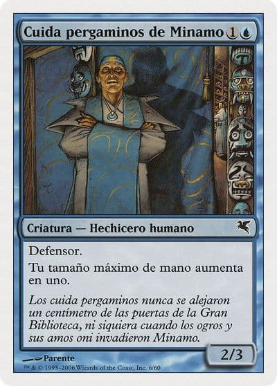 Minamo Scrollkeeper Spanish Cuida pergaminos de Minamo Magic Encyclopedia 2005 (Salvat/Hachette) Magic card